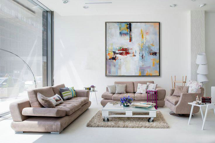 Handmade Large Painting,Oversized Palette Knife Painting Contemporary Art On Canvas,Extra Large Wall Art,White,Purple,Yellow,Orange.etc
